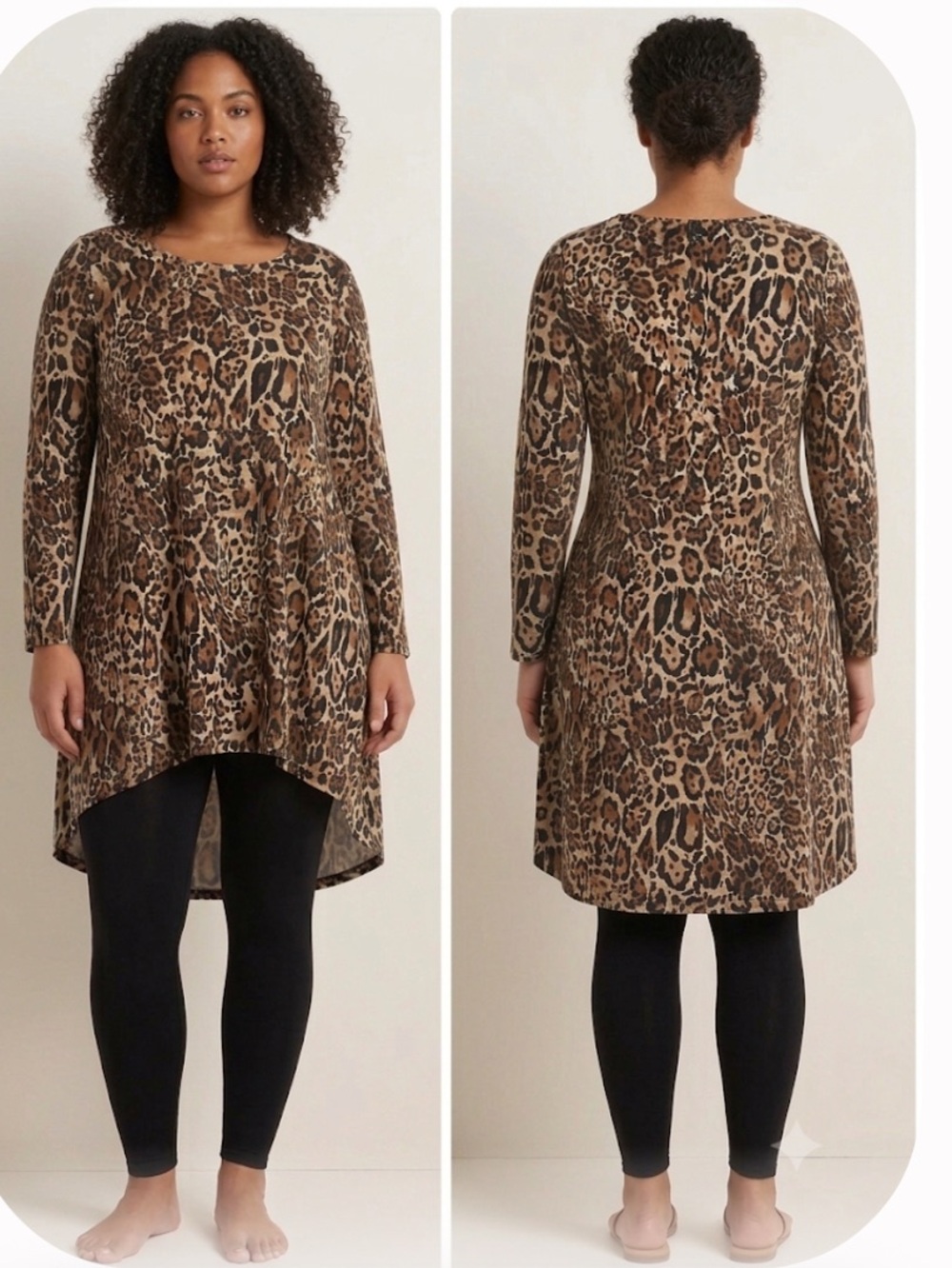 Chico’s Leopard Print Women's High/Low Tunic- Brown Animal Print 18/20